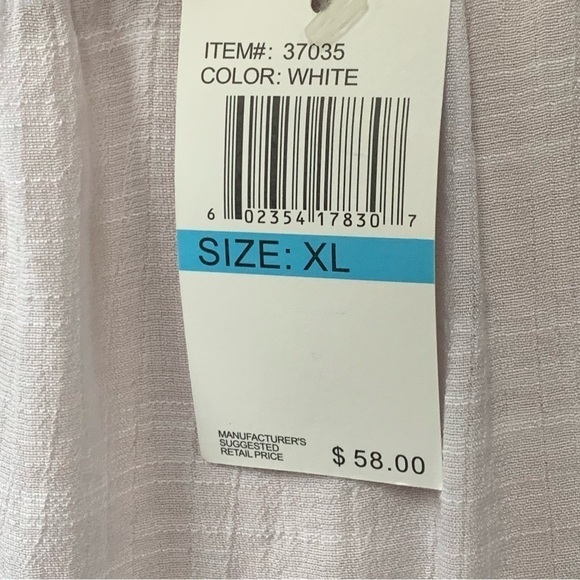 Spense Peasant Blouse Size XL Boho White Tunic w/ Blue Crocheted Tie Front - Picture 9 of 10